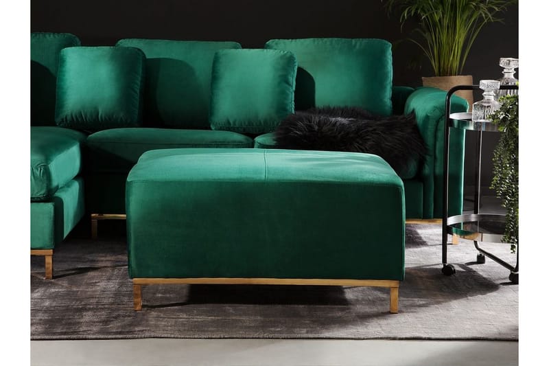 Dugard Hjørnesofa Højre + Fodskammel - Grøn/Velour - Møbler - Sofaer - Sofa med chaiselong - 4 personers sofa med chaiselong