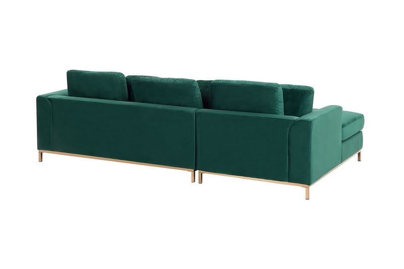 Dugard Hjørnesofa Højre + Fodskammel - Grøn/Velour - Møbler - Sofaer - Sofa med chaiselong - 4 personers sofa med chaiselong