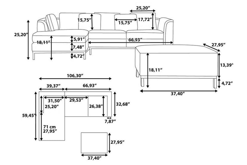 Dugard Hjørnesofa Højre + Fodskammel - Sort/Læder - Møbler - Sofaer - Sofa med chaiselong - 4 personers sofa med chaiselong