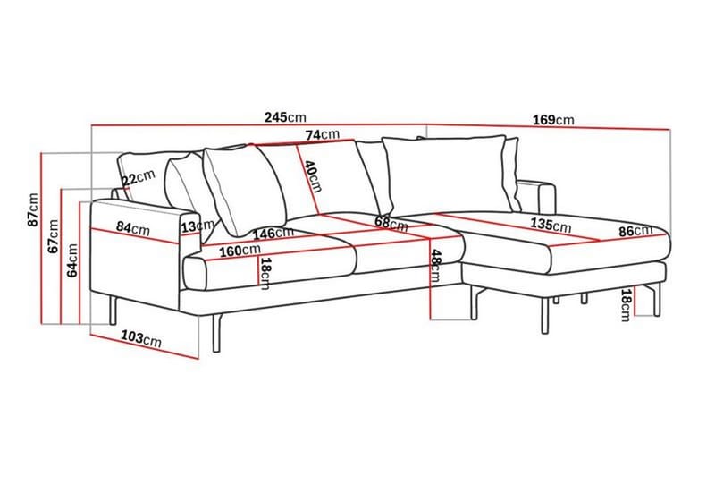 Menard 4-pers Chaiselongsofa - Mørkegrå - Møbler - Sofaer - Sofa med chaiselong - 4 personers sofa med chaiselong