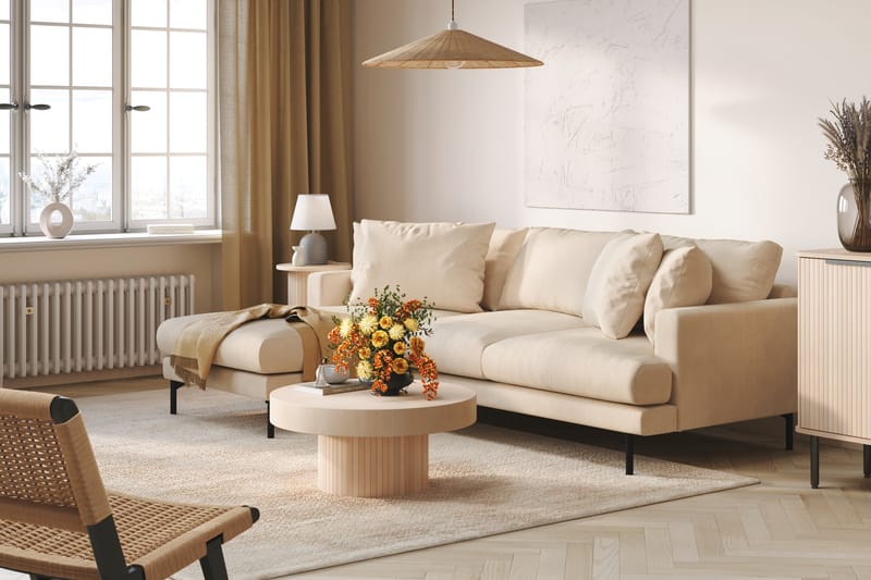 Menard Dyb 4-personers Manchester Divansofa 250 cm - Beige - Møbler - Sofaer - Sofa med chaiselong - 4 personers sofa med chaiselong