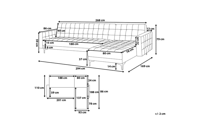 Aberdeen hjørnesofa 267 cm - Grå - Møbler - Sofaer - Sofa med chaiselong