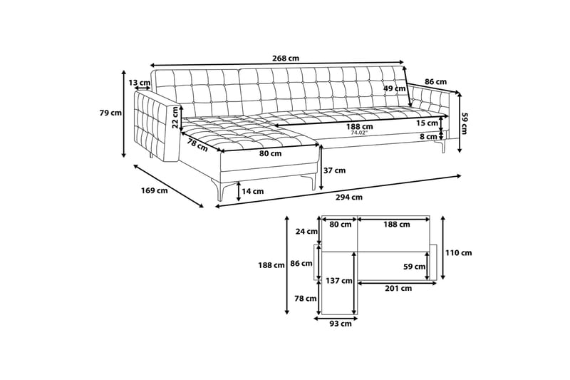 Aberdeen hjørnesofa 267 cm - Grå - Møbler - Sofaer - Sofa med chaiselong