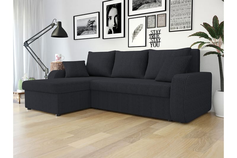 Alvared Sofa med Divan 3-seter - Sort - Møbler - Sofaer - Sofa med chaiselong