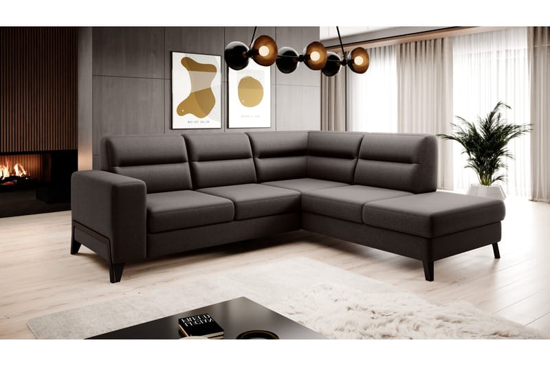 Anglika Sofa m. Chaiselong 4-Pers. - Grå - Sofa med chaiselong - Lædersofaer - 2-personer sofa med chaiselong - 3 personers sofa med chaiselong - 4 personers sofa med chaiselong - Velour sofaer