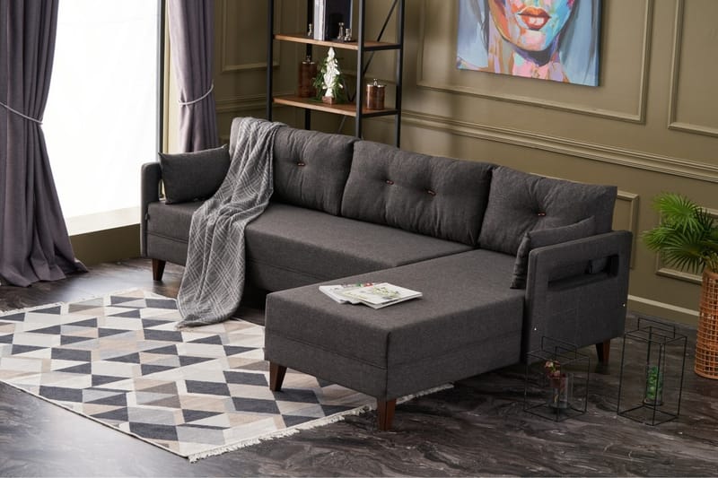 Angola Sofa m. Chaiselong 4-Pers. - Antracit - Møbler - Sofaer - Sofa med chaiselong