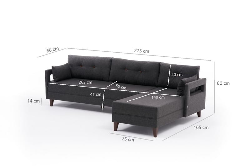 Angola Sofa m. Chaiselong 4-Pers. - Antracit - Møbler - Sofaer - Sofa med chaiselong