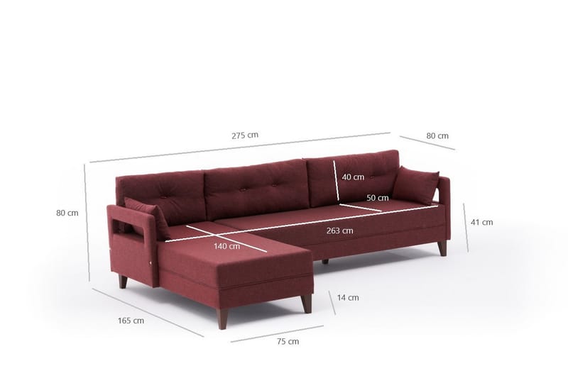 Angola Sofa m. Chaiselong 4-Pers. - Rød - Møbler - Sofaer - Sofa med chaiselong