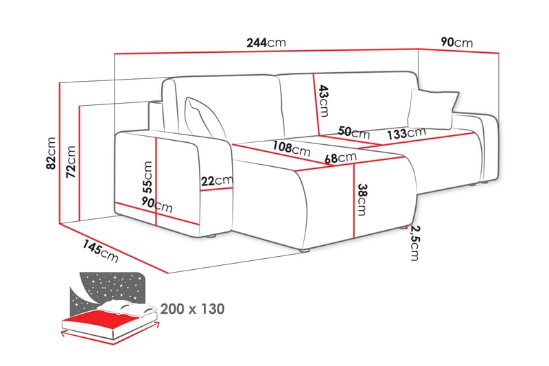 Barile Sofa med Divan 3-personers - Lys grå - Møbler - Sofaer - Sofa med chaiselong