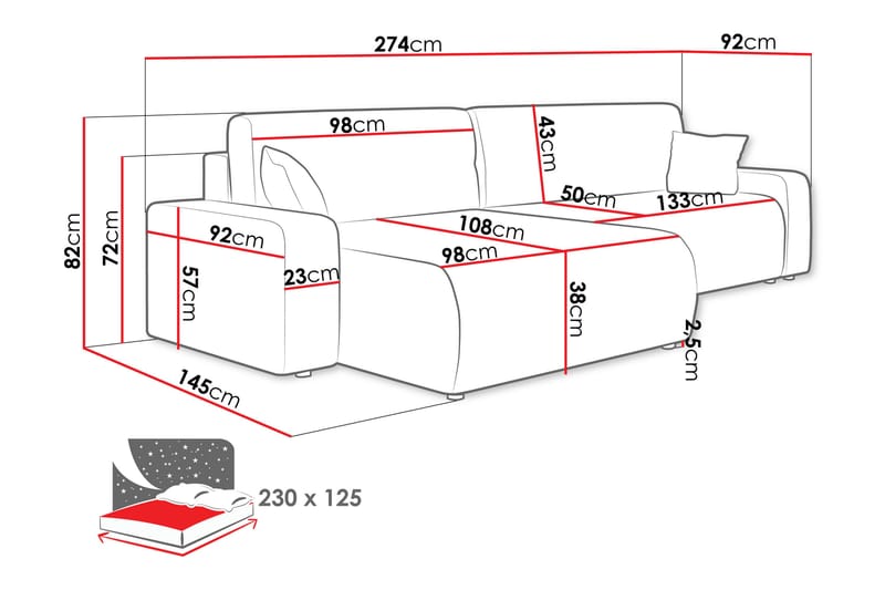 Barile Sofa med Divan 3-personers - Mørk grå - Møbler - Sofaer - Sofa med chaiselong