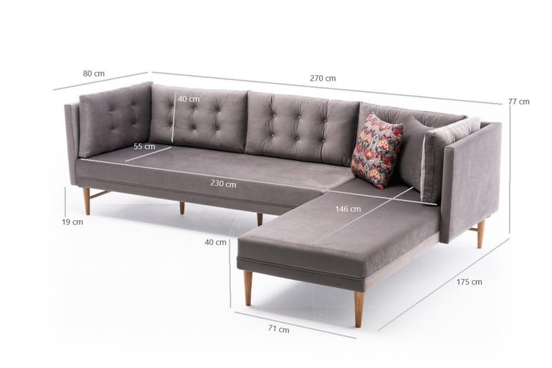 Bosnia Sofa m. Chaiselong 4-Pers. - Grå - Møbler - Sofaer - Sofa med chaiselong