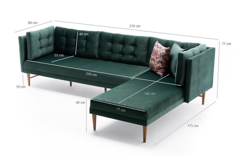 Bosnia Sofa m. Chaiselong 4-Pers. - Grøn - Møbler - Sofaer - Sofa med chaiselong