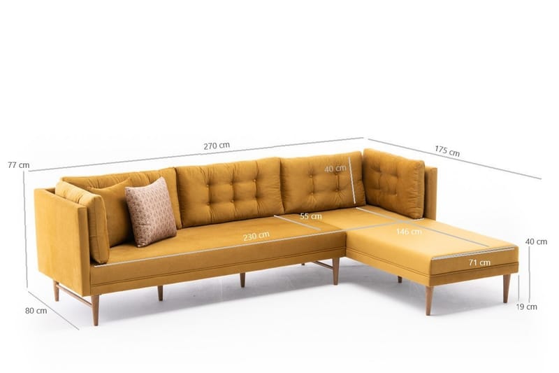 Bosnia Sofa m. Chaiselong 4-Pers. - Guld - Møbler - Sofaer - Sofa med chaiselong