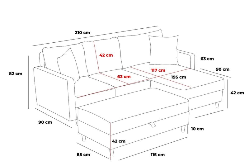 Braneles Sofa med Chaiselong 4-personers - Antracit - Møbler - Sofaer - Sofa med chaiselong