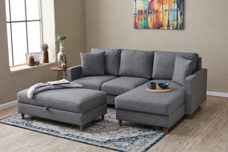 Braneles Sofa med Chaiselong 4-personers - Grå - Møbler - Sofaer - Sofa med chaiselong