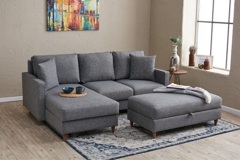 Braneles Sofa med Chaiselong 4-personers - Grå - Møbler - Sofaer - Sofa med chaiselong