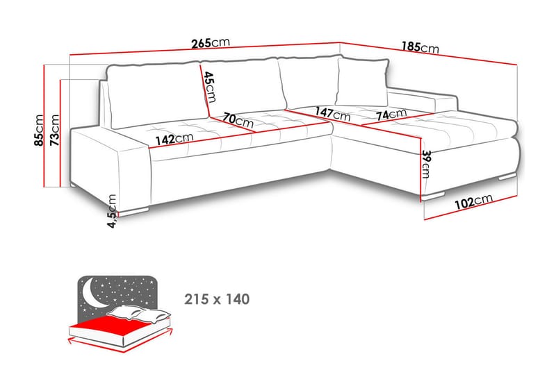 Cerys Sofa med Divan 3-personers - Brun/Beige - Møbler - Sofaer - Sofa med chaiselong