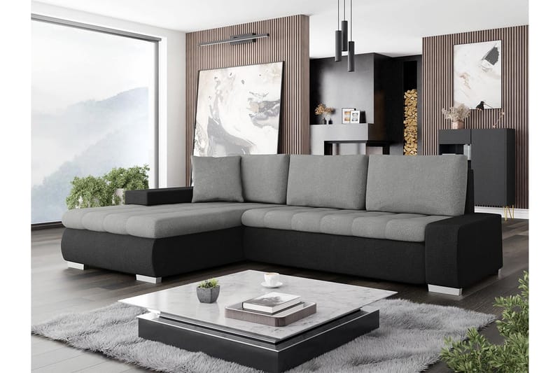 Cerys Sofa med Divan 3-personers - Sort/Grå - Møbler - Sofaer - Sofa med chaiselong