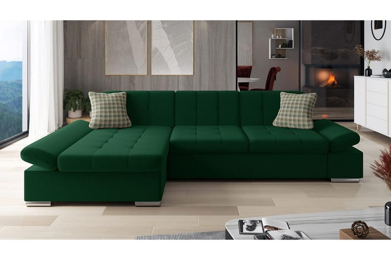 Djerra Sofa med Divan 3-personers - Grøn - Møbler - Sofaer - Sofa med chaiselong