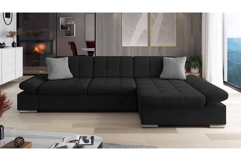 Djerra Sofa med Divan 3-personers - Sort/Grå - Møbler - Sofaer - Sofa med chaiselong