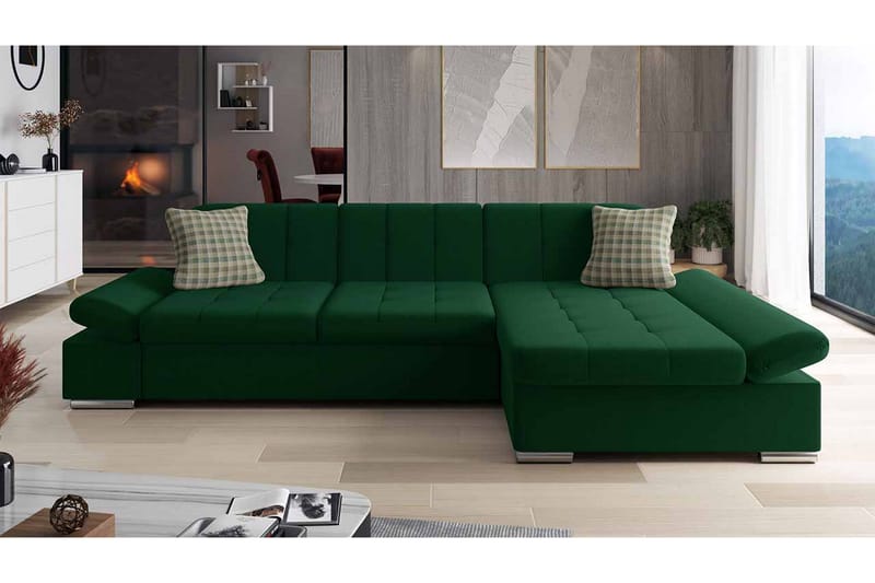 Djerra Sofa med Divan 3-personers - Grøn - Møbler - Sofaer - Sofa med chaiselong