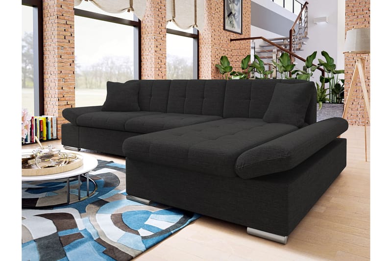 Djerra Sofa med Divan 3-personers - Sort - Møbler - Sofaer - Sofa med chaiselong