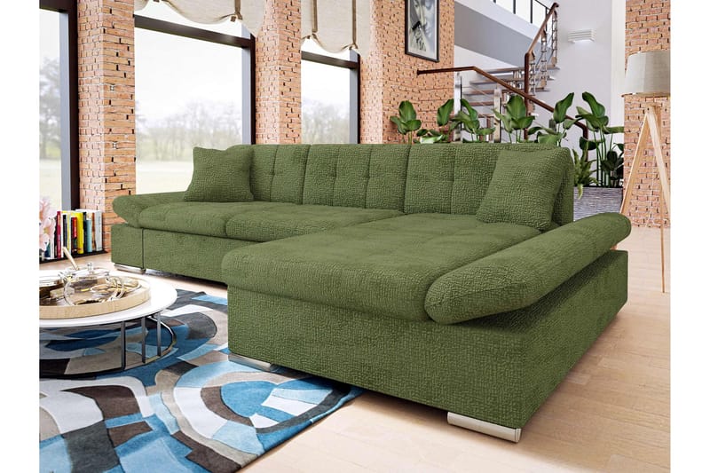 Djerra Sofa med Divan 3-personers - Grøn - Møbler - Sofaer - Sofa med chaiselong