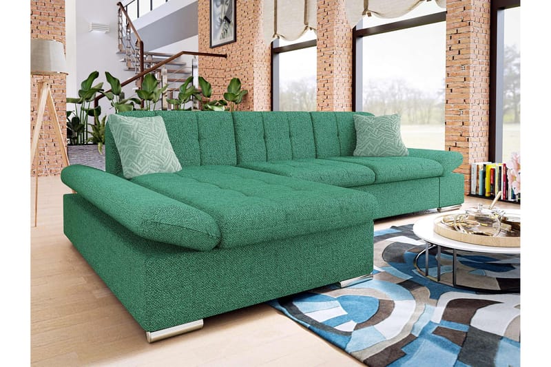 Djerra Sofa med Divan 3-personers - Grøn - Møbler - Sofaer - Sofa med chaiselong