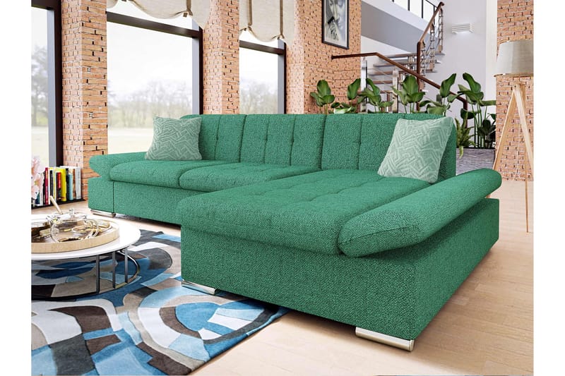 Djerra Sofa med Divan 3-personers - Grøn - Møbler - Sofaer - Sofa med chaiselong