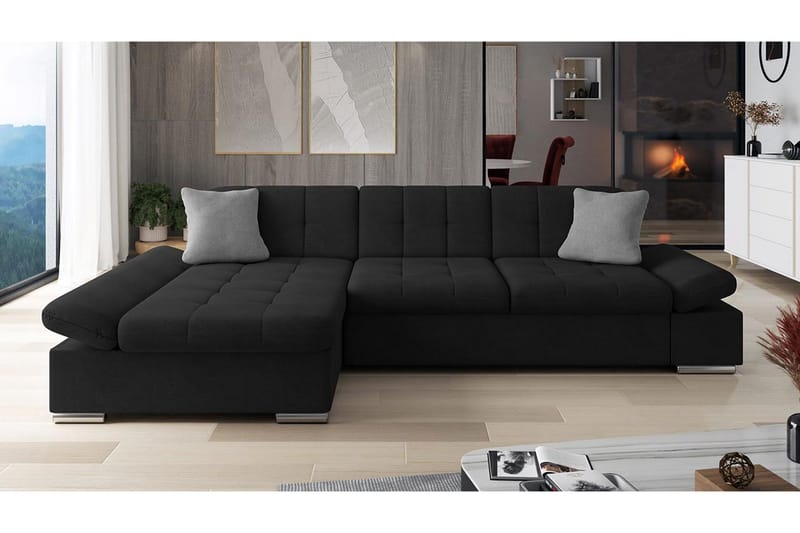 Djerra Sofa med Divan 3-personers - Sort/Grå - Møbler - Sofaer - Sofa med chaiselong