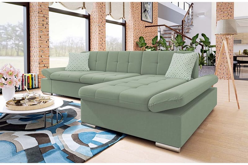 Djerra Sofa med Divan 3-personers - Grøn - Møbler - Sofaer - Sofa med chaiselong