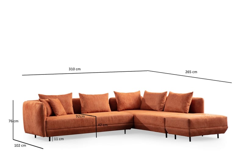 Floransa 4-personers Sofa med Chaiselong - Orange - Møbler - Sofaer - Sofa med chaiselong