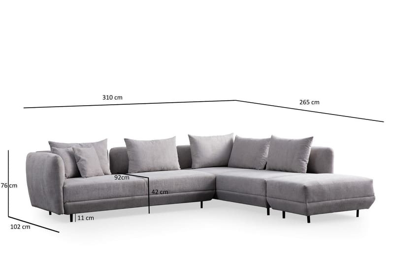 Floransa 4-personers Sofa med Chaiselong - Lysegrå - Møbler - Sofaer - Sofa med chaiselong