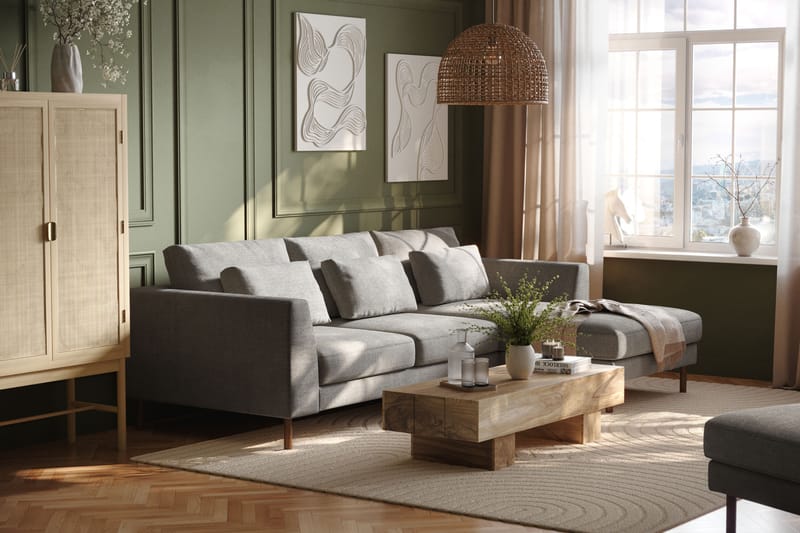 Florenz 3-personers Sofa med Divan Højre - Lysegrå - Møbler - Sofaer - Sofa med chaiselong