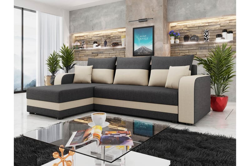 Hewlet Sofa med Divan 3-personers - Beige/Mørk grå - Møbler - Sofaer - Sofa med chaiselong