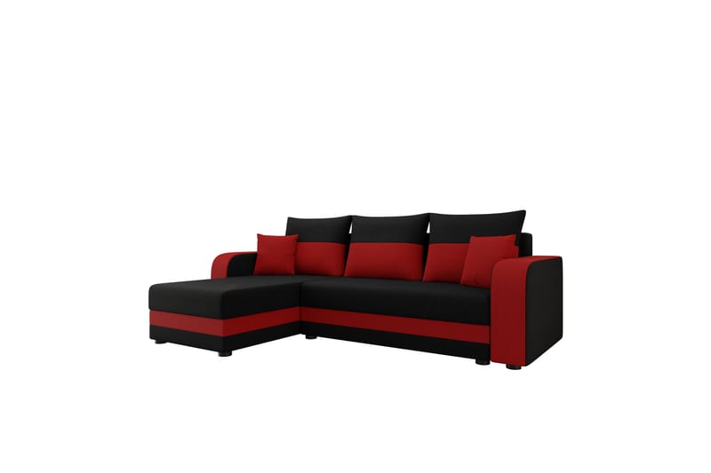 Hewlet Sofa med Divan 3-personers - Sort/Rød - Møbler - Sofaer - Sofa med chaiselong