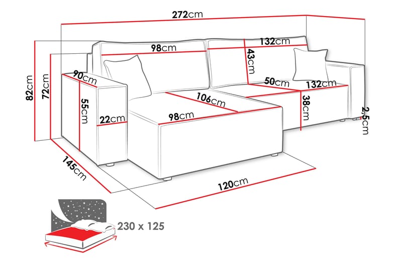 Hobson Sofa med Divan 3-personers - Mørk grå - Møbler - Sofaer - Sofa med chaiselong