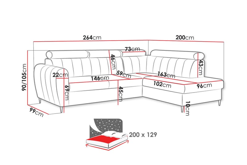 Hoffman Sofa med Chaiselong 3-personers - Blå - Møbler - Sofaer - Sofa med chaiselong