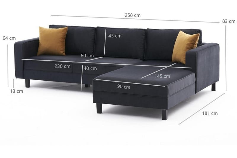 Kaletea Sofa m. Chaiselong 4-Pers. - Mørkegrå - Møbler - Sofaer - Sofa med chaiselong