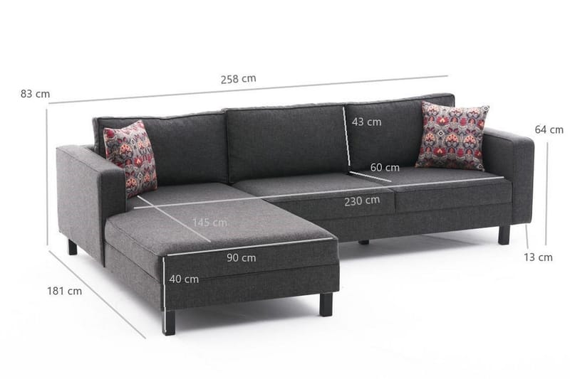 Kaletea Sofa m. Chaiselong 4-Pers. - Antracit - Møbler - Sofaer - Sofa med chaiselong