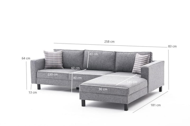 Kaletea Sofa m. Chaiselong 4-Pers. - Grå - Møbler - Sofaer - Sofa med chaiselong