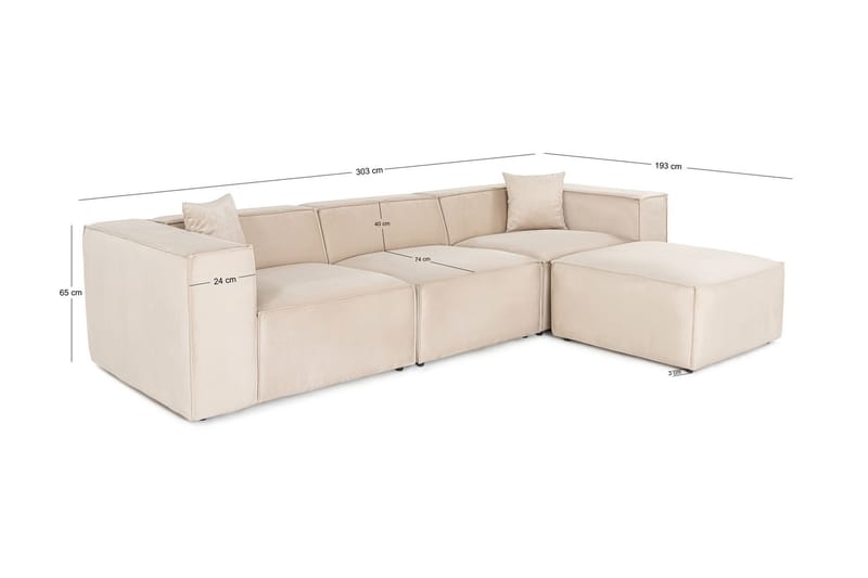 Kaolins Sofa med Chaiselong 3-personers - Creme - Møbler - Sofaer - Sofa med chaiselong