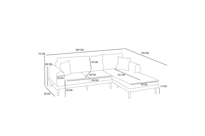 Khambalia 4-personers Sofa med Chaiselong - Grå - Møbler - Sofaer - Sofa med chaiselong