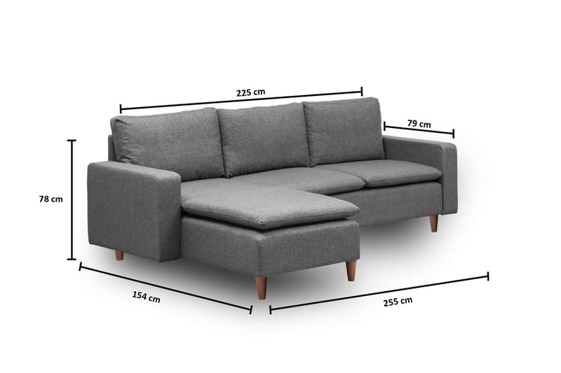 Lungo Sofa med Chaiselong 4-personers - Mørkegrå - Møbler - Sofaer - Sofa med chaiselong