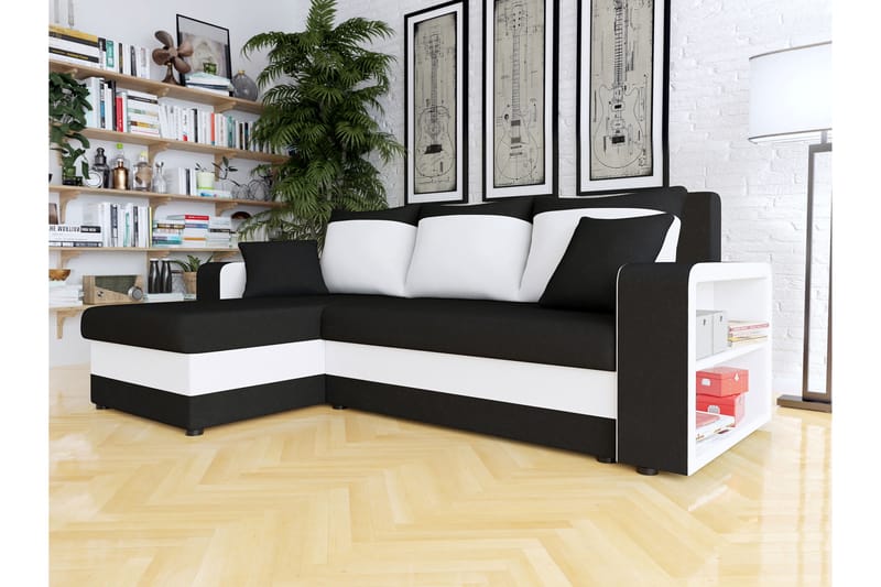 Marheim Sofa med Divan 3-personers - Sort/Hvid - Møbler - Sofaer - Sofa med chaiselong