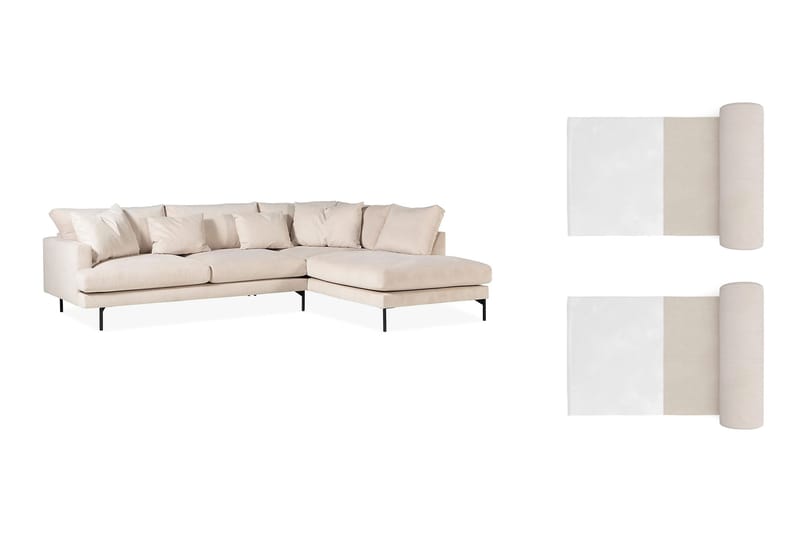 Menard 4-personers L Sofa Manchester med Chaiselong Højre med 2 Nakkepuder - Beige - Møbler - Sofaer - Sofa med chaiselong