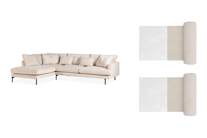 Menard 4-personers L Sofa Manchester med Chaiselong Venstre med 2 Nakkepuder - Beige - Møbler - Sofaer - Sofa med chaiselong