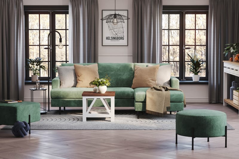 Menard Compact Sofa med Divan 3-sæder - Grøn - Møbler - Sofaer - Sofa med chaiselong