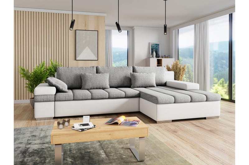 Naoma Sofa med Divan 3-seter - Hvid/Lys grå - Møbler - Sofaer - Sofa med chaiselong