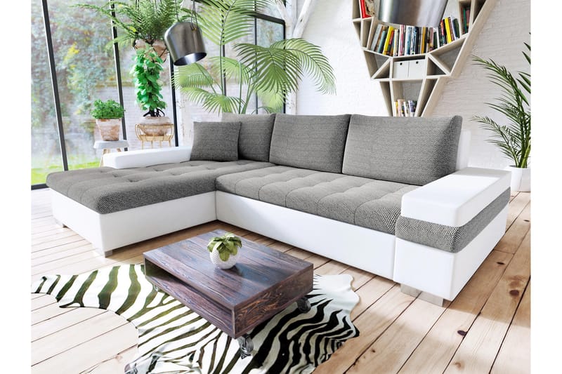 Naoma Sofa med Divan 3-seter - Hvid/Lys grå - Møbler - Sofaer - Sofa med chaiselong